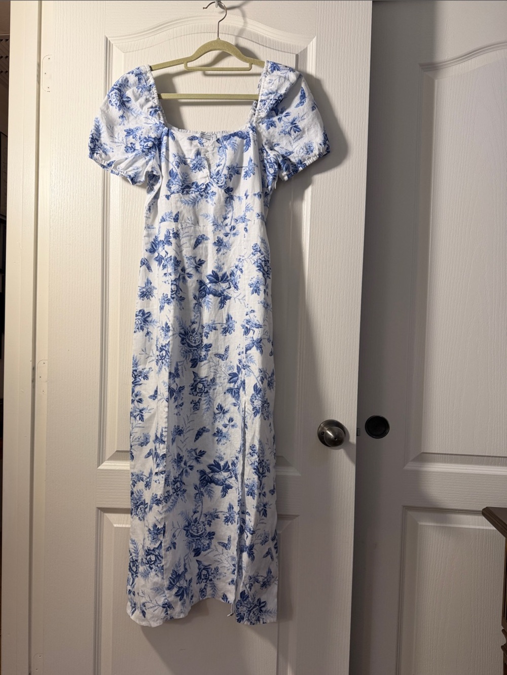 & Other Stories White Midi Dress with Blue Floral Pattern